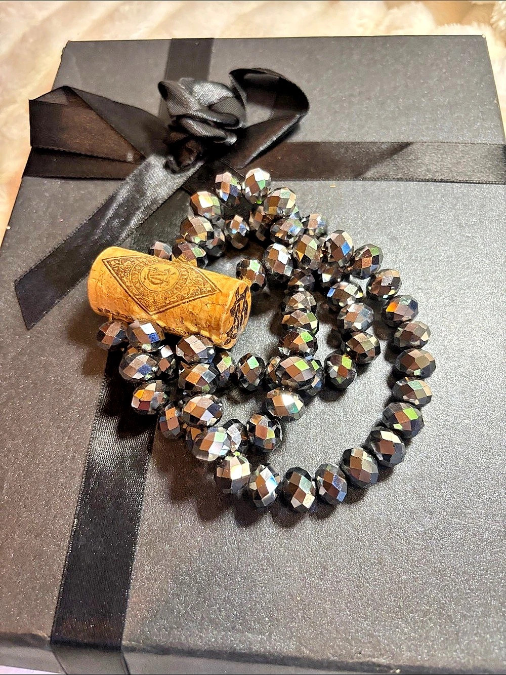 Wine Cork Beaded Bracelet Handmade Grey